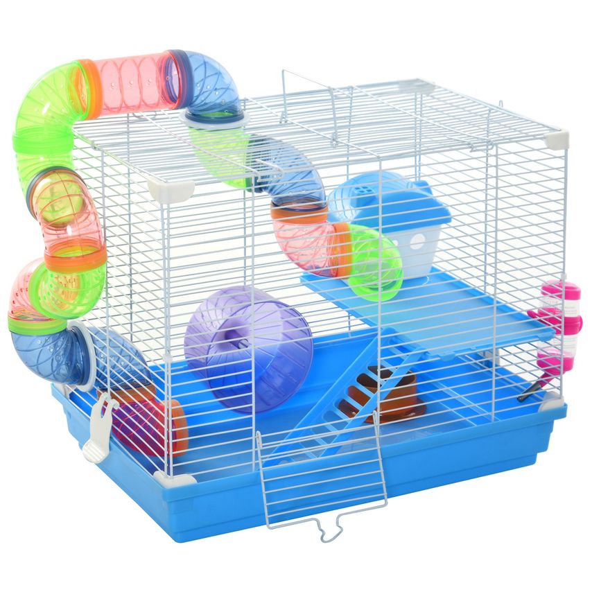 Hamster Cage Carrier Small Animal House with Exercise Wheels Tunnel Tube
