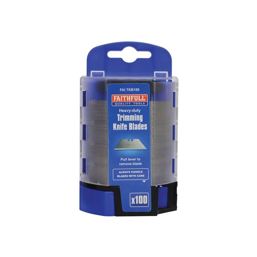 Heavy-Duty Trimming Knife Blades (Box 100) in safe storage dispenser FAITKB100