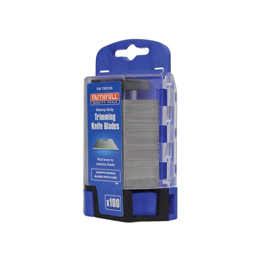 Heavy-Duty Trimming Knife Blades (Box 100) in safe storage dispenser FAITKB100