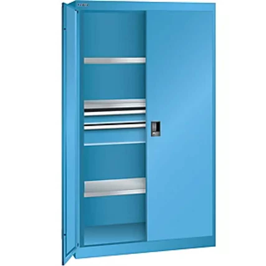 Heavy Duty Cupboard, 3 Shelves, 2 Drawers, Light Blue