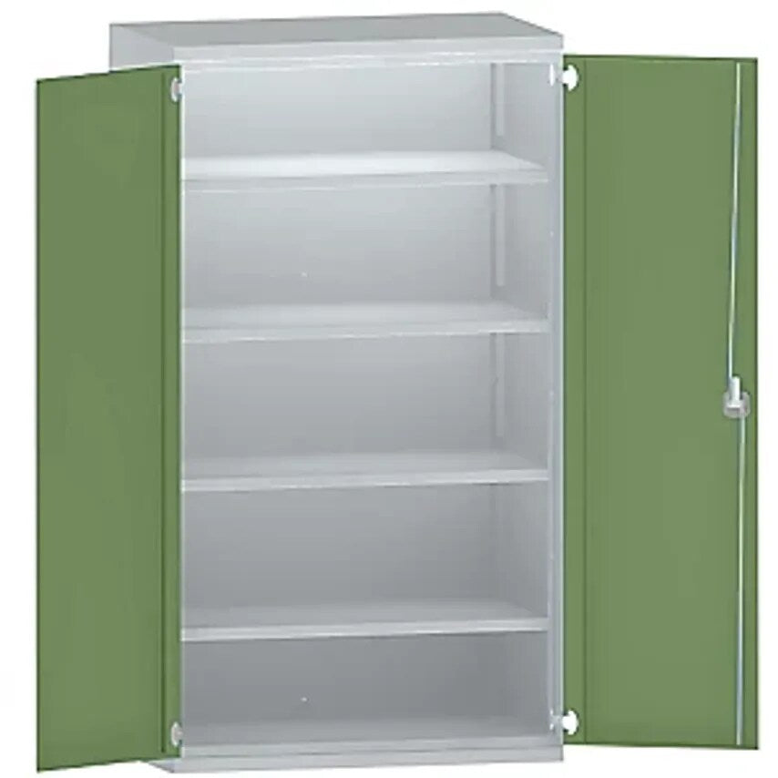 Heavy Duty Cupboard Steel, 4 Full-Width Shelves, Light Grey/Reseda Green