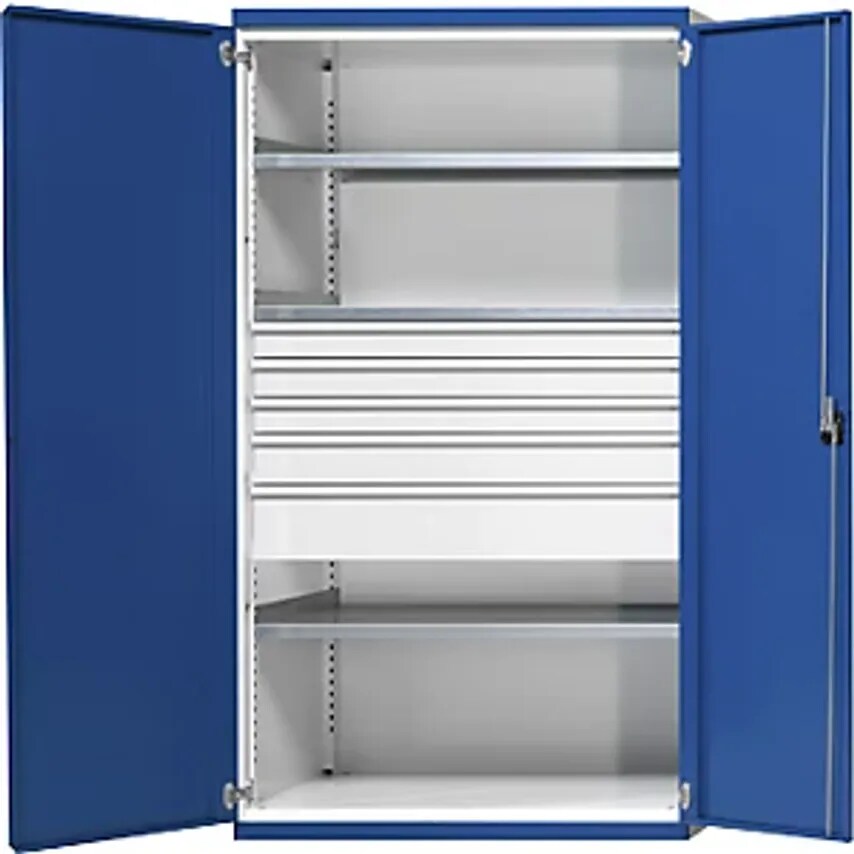 Heavy Duty Cupboard With 3 Shelves, 5 Drawers, HxWxD 1950 X 1084 X 690mm
