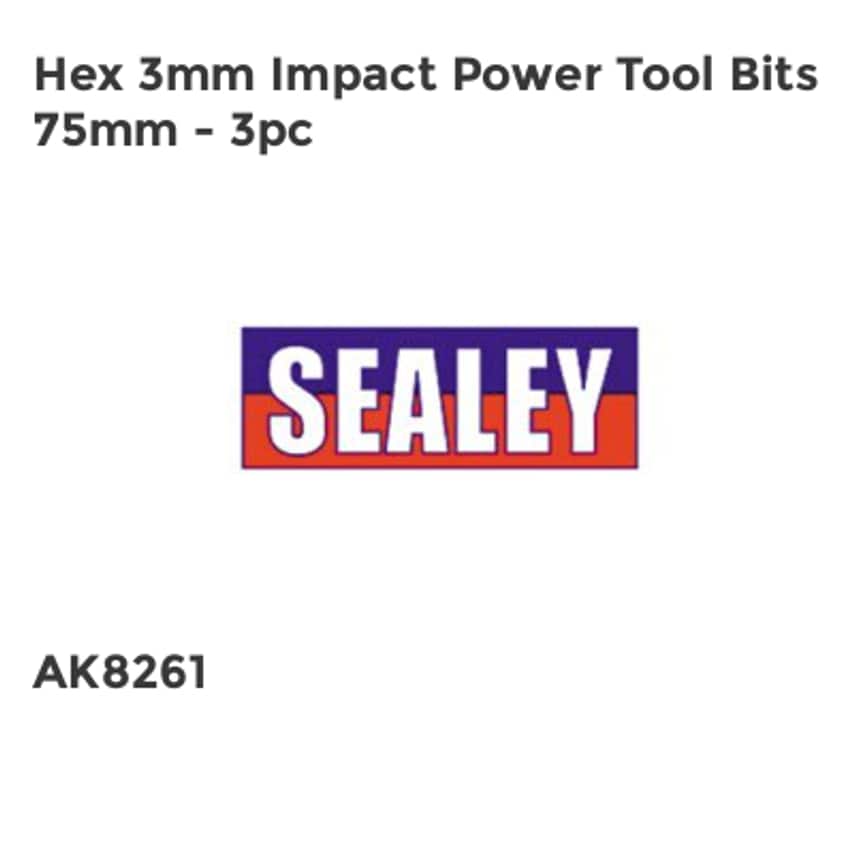 Hex 3mm Impact Power Tool Bits 75mm - 3pc