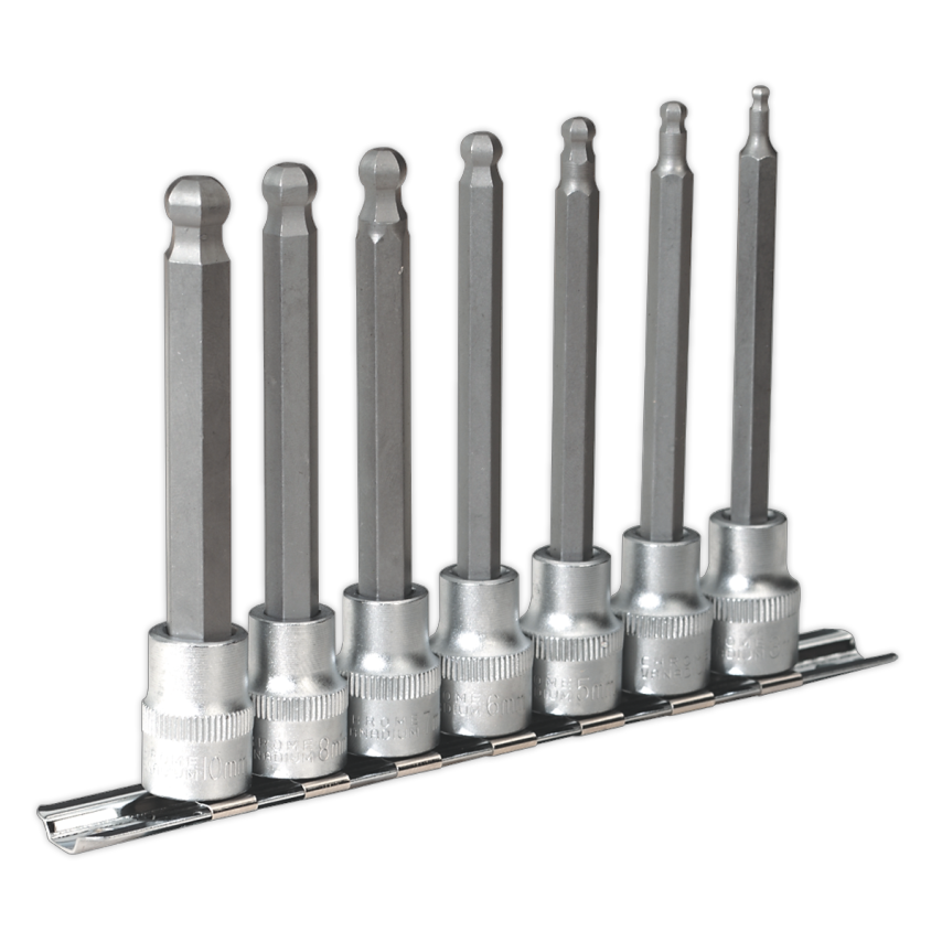 Hex Ball-end Socket Bit Set7 Piece Metric 3/8" Square Drive 100mm