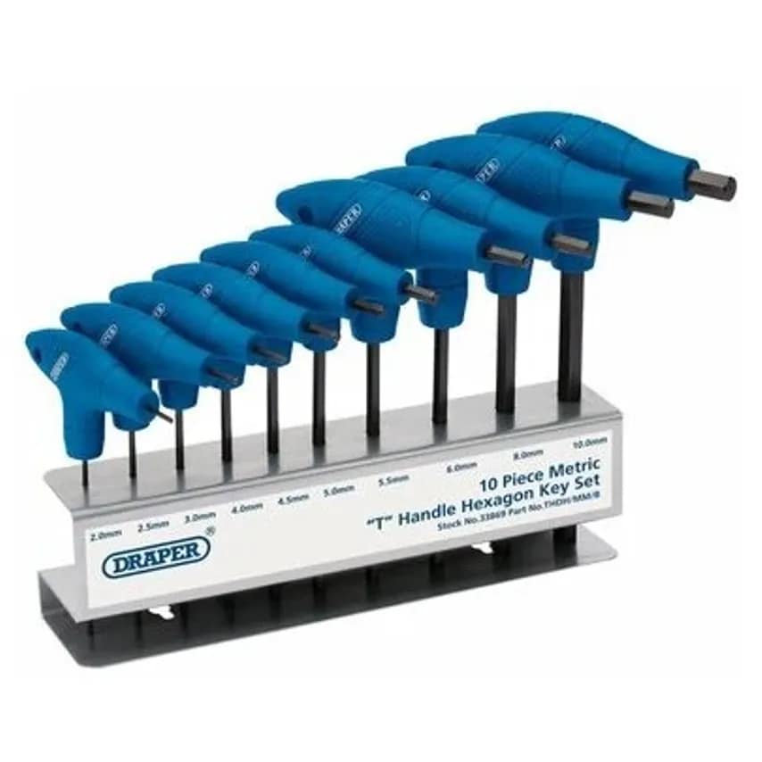 Hex Key 10 Piece Metric T-Handle Set 2.0-10mm Chrome Vndm Steel E