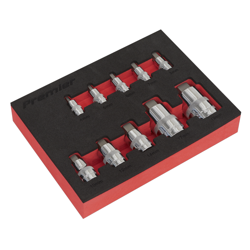 Hex Socket Bit Set10 Piece Stubby 1/4", 3/8" & 1/2" Square Drive