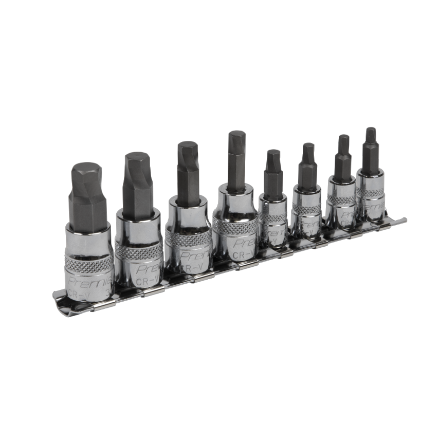 Hex Socket Bit Set Lock-on8 Piece 1/4" & 3/8" Square Drive Imperial