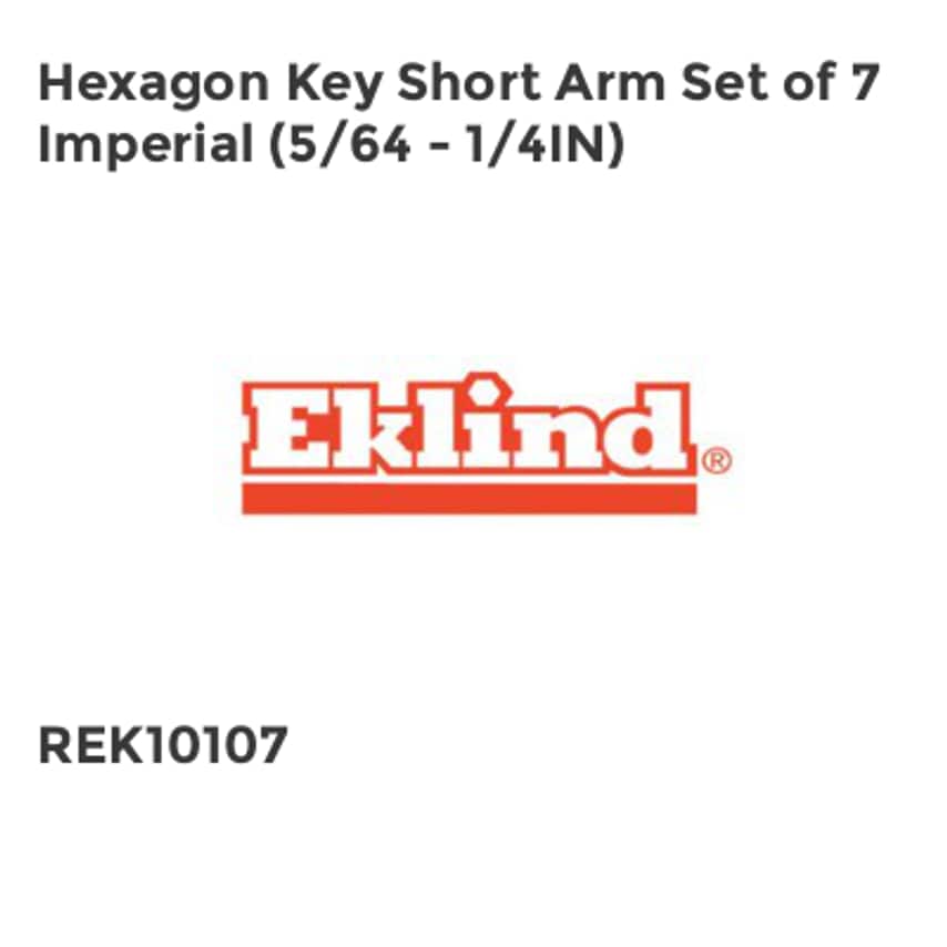 Hexagon Key Short Arm Set of 7 Imperial (5/64 - 1/4in)