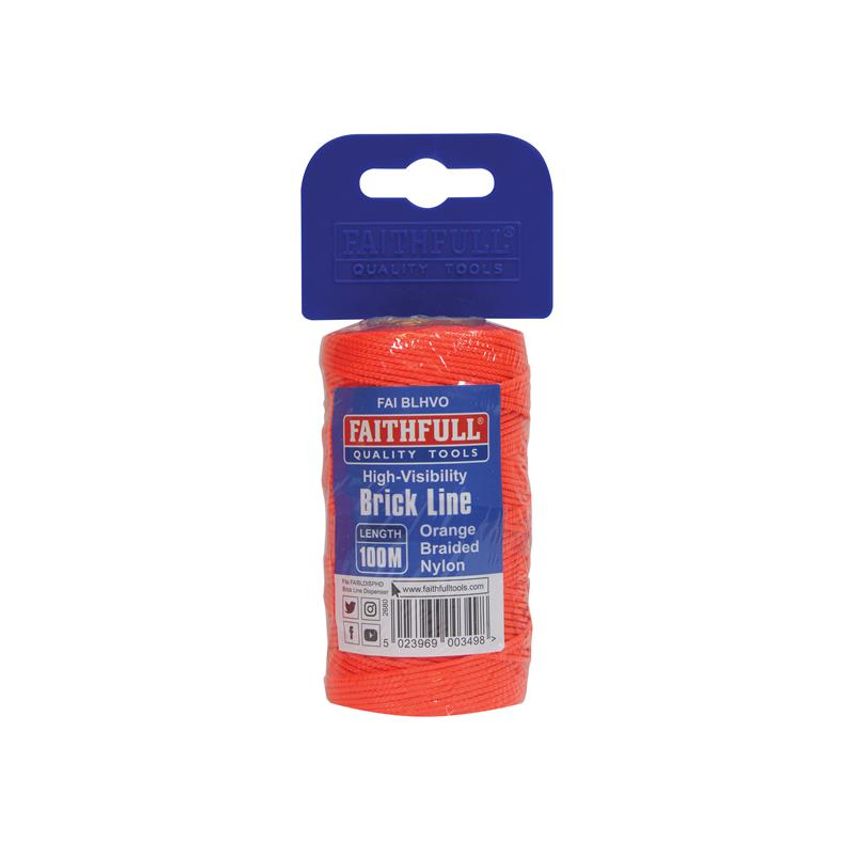 Hi-Vis Nylon Brick Line 100m (330ft) Orange FAIBLHVO