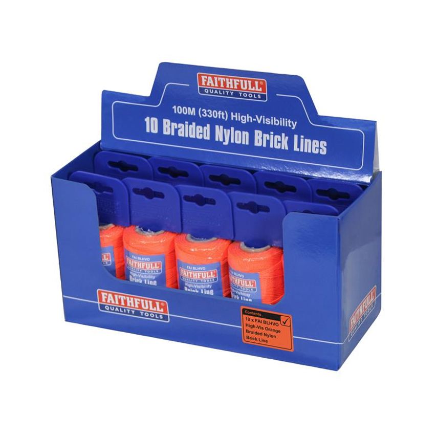 Hi-Vis Nylon Brick Line 100m (330ft) Orange FAIBLHVO
