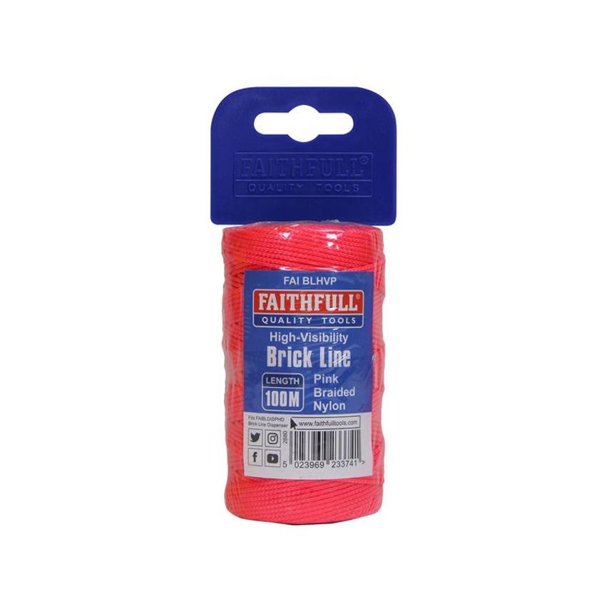 Hi-Vis Nylon Brick Line 100m (330ft) Pink FAIBLHVP