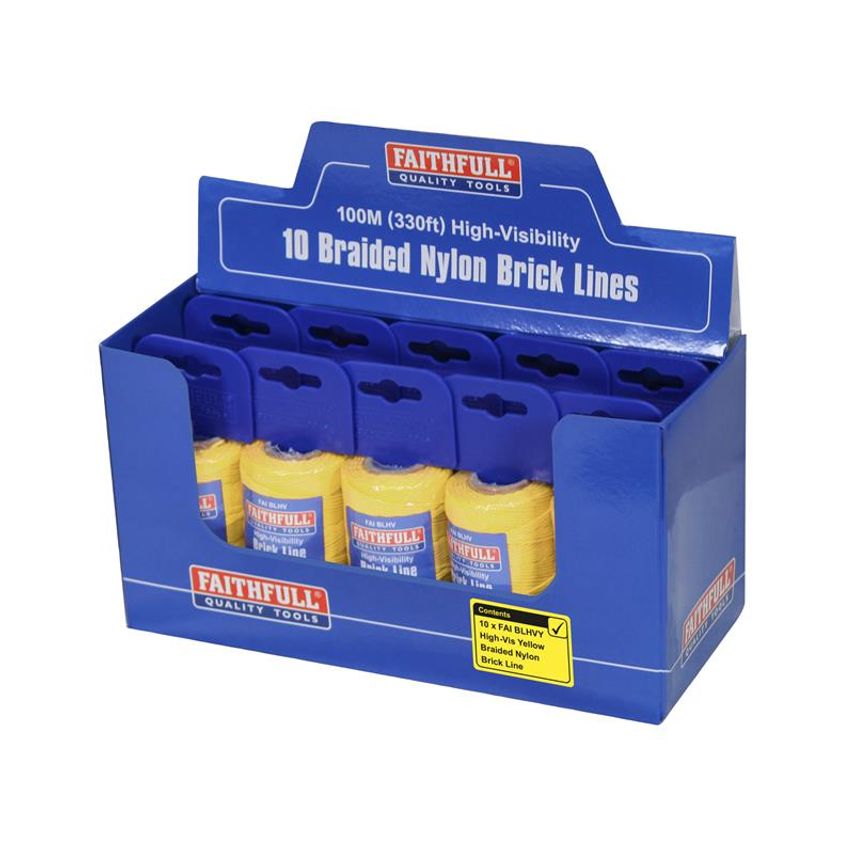 Hi-Vis Nylon Brick Line 100m (330ft) Yellow FAIBLHVY