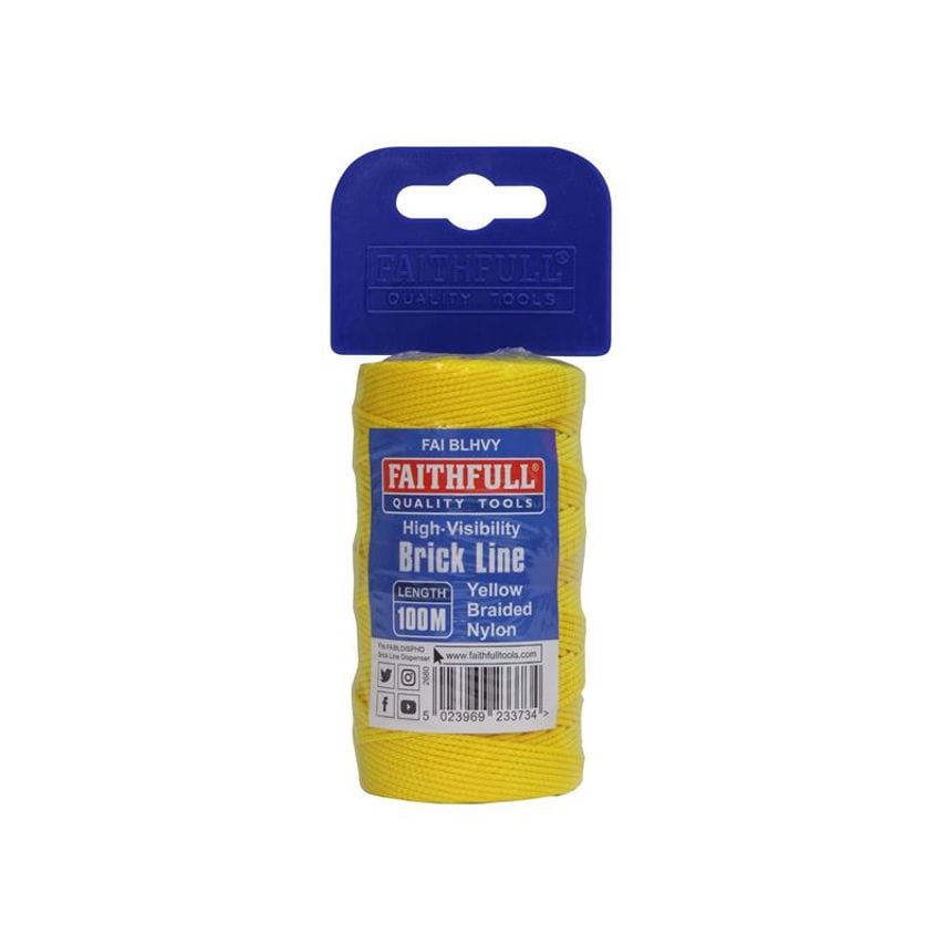 Hi-Vis Nylon Brick Line 100m (330ft) Yellow FAIBLHVY