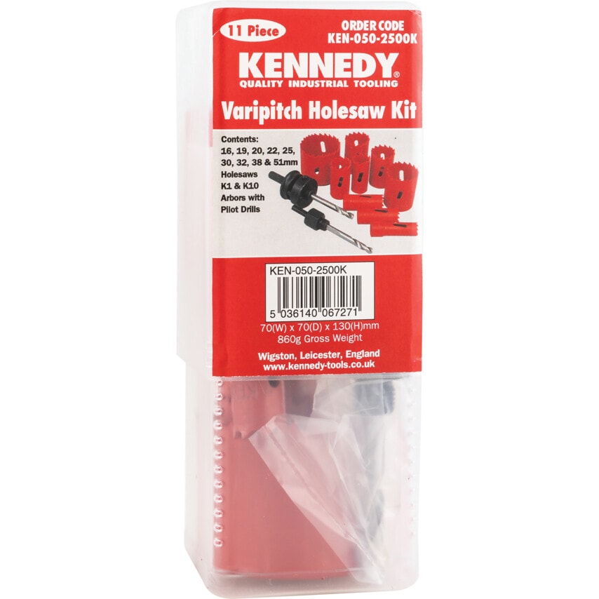 Holesaw Kit in Plastic Tube 11 Piece