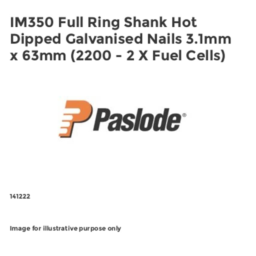 IM350 Full Ring Shank Hot Dipped Galv Nails 3.1mm x 63mm (2200 - 2 x Fuel Cells)PAS141222
