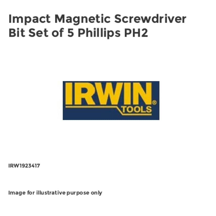 Impact Magnetic Screwdriver Bit Set of 5 Phillips PH2 IRW1923417