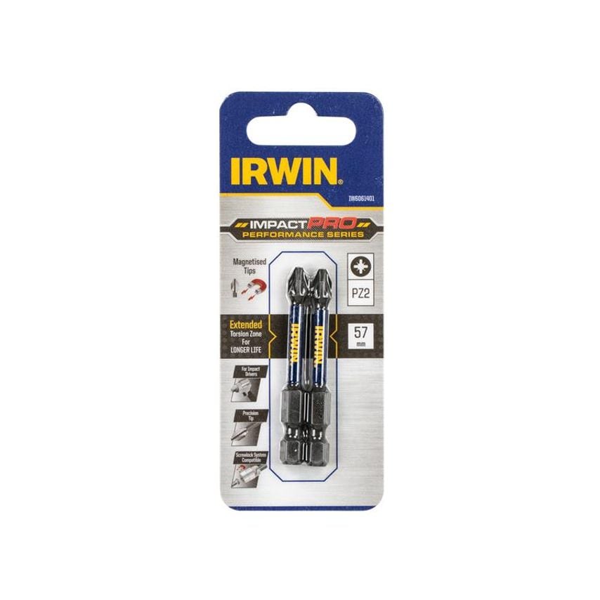 Impact Pro Performance Screwdriver Bits PZ2 57mm (Pack 2) IRWIW6061401