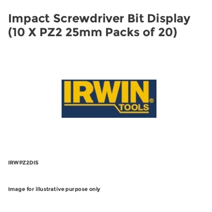Impact Screwdriver Bit Display (10 X PZ2 25mm Packs of 20) IRWPZ2DIS