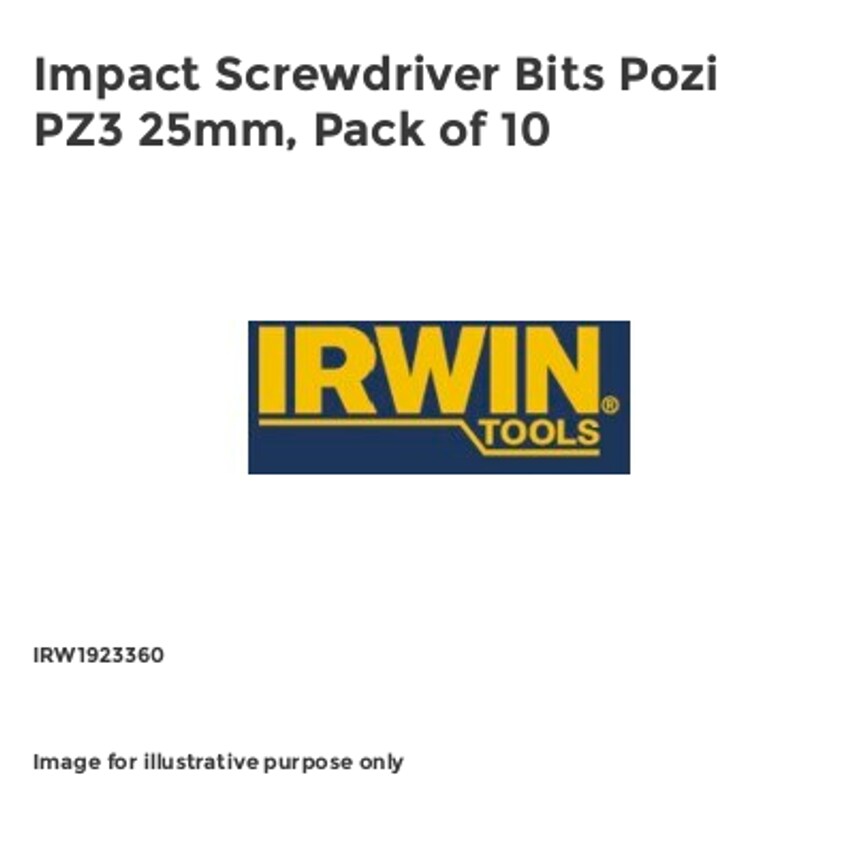 Impact Screwdriver Bits Pozi PZ3 25mm, Pack of 10