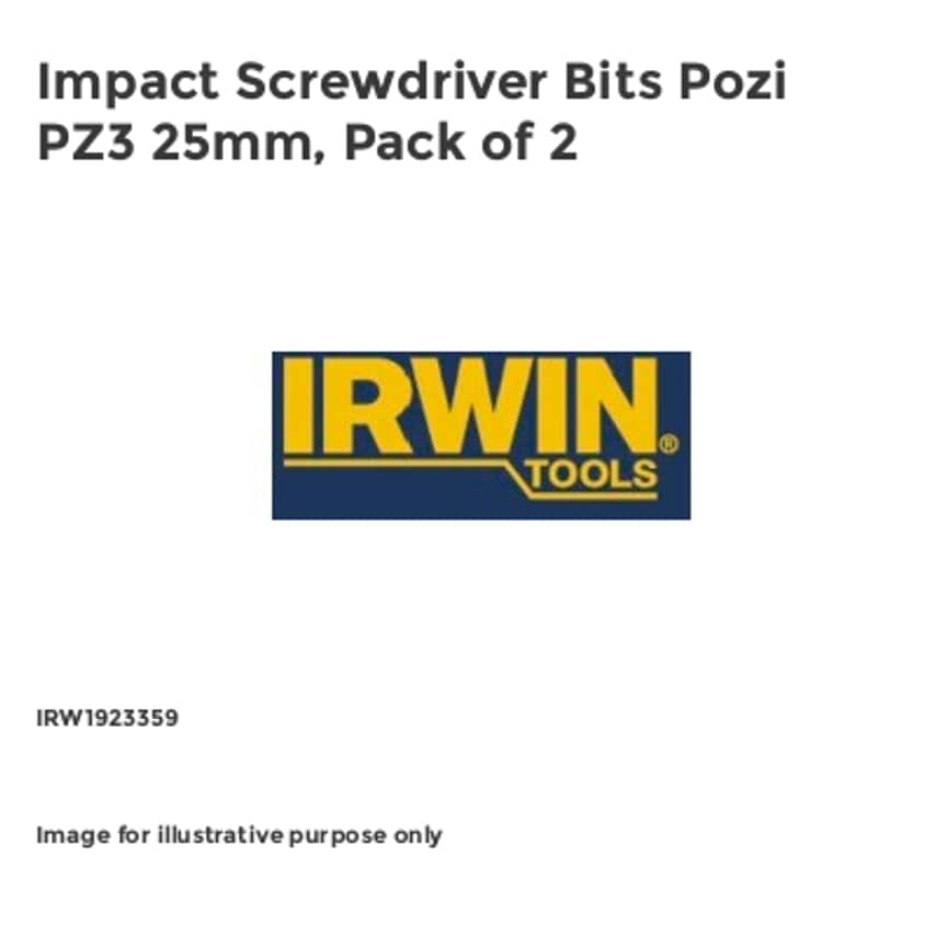 Impact Screwdriver Bits Pozi PZ3 25mm, Pack of 2