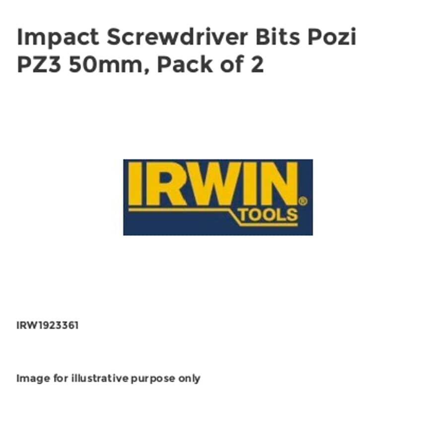 Impact Screwdriver Bits Pozi PZ3 50mm, Pack of 2 IRW1923361