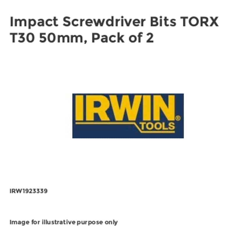 Impact Screwdriver Bits TORX T30 50mm, Pack of 2 IRW1923339