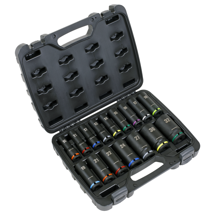 Impact Socket Set16 Piece 1/2" Square Drive Deep Metric