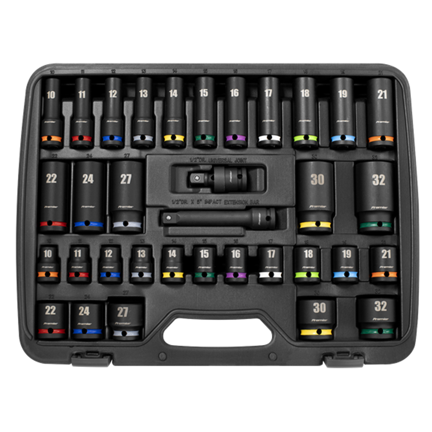 Impact Socket Set 1/2"Sq Drive Colour Coded 34pc