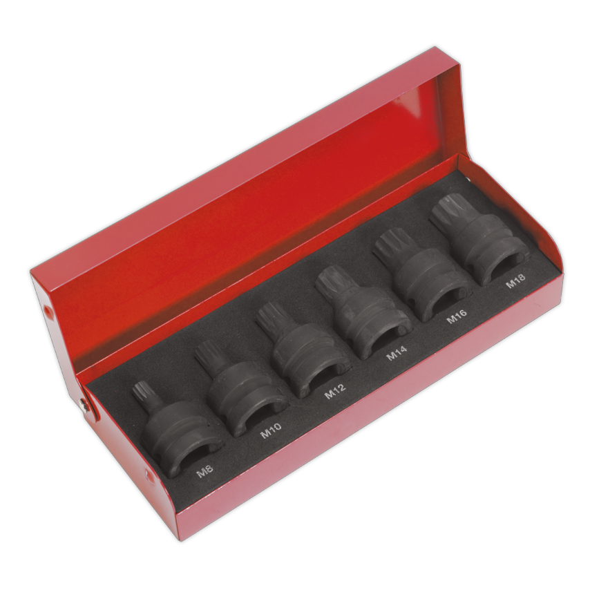 Impact Spline Socket Bit Set6 Piece 1/2" Square Drive