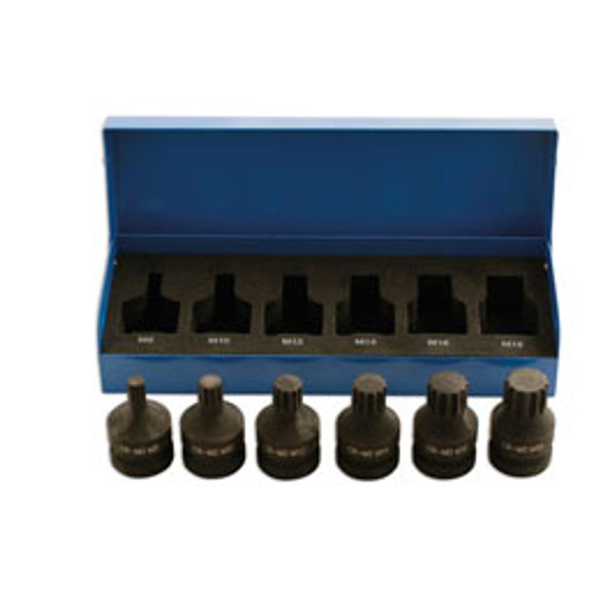 Impact Spline Socket Bit Set 1/2"D 6 Piece