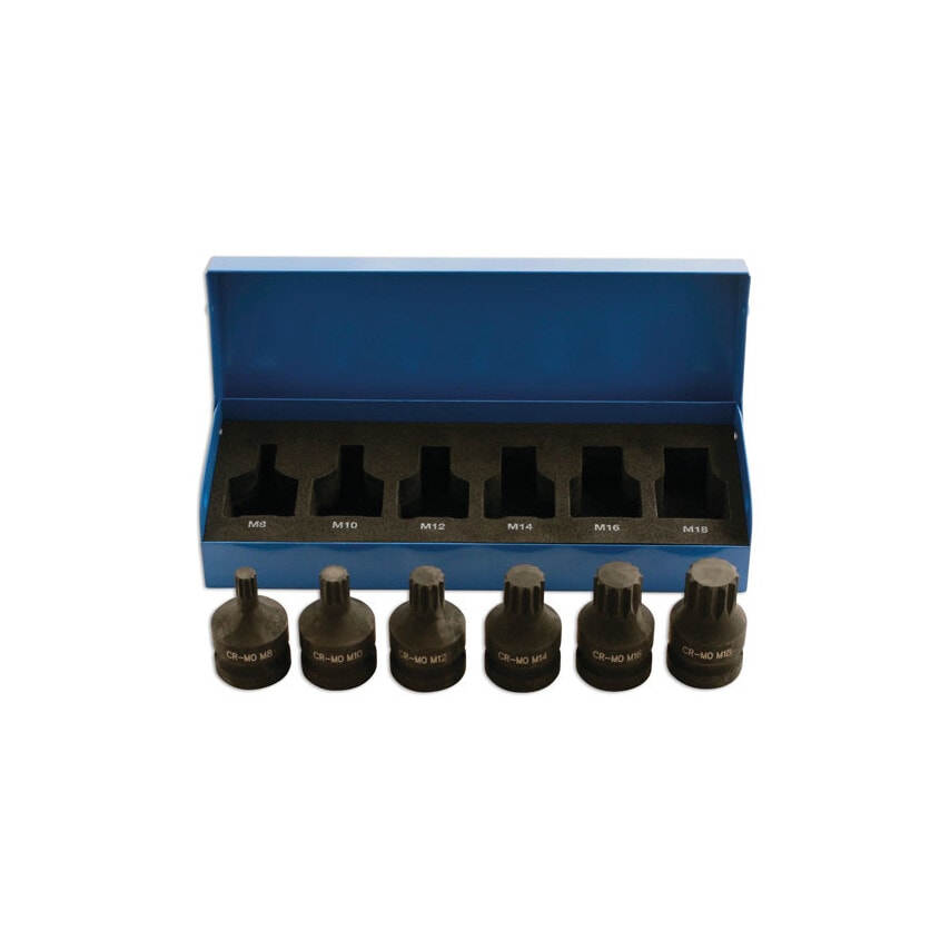 Impact Spline Socket Bit Set 1/2"D 6 Piece