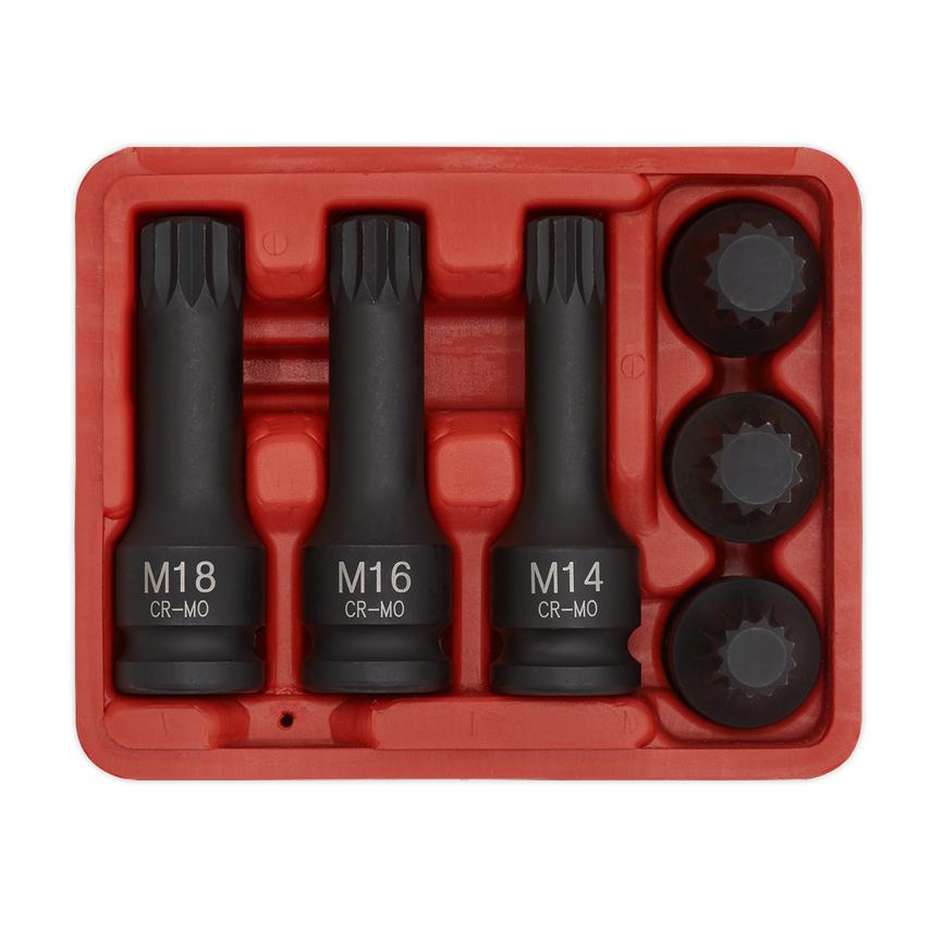 Impact Spline Socket Bit Set 6 Piece 1/2" Sq. Drive