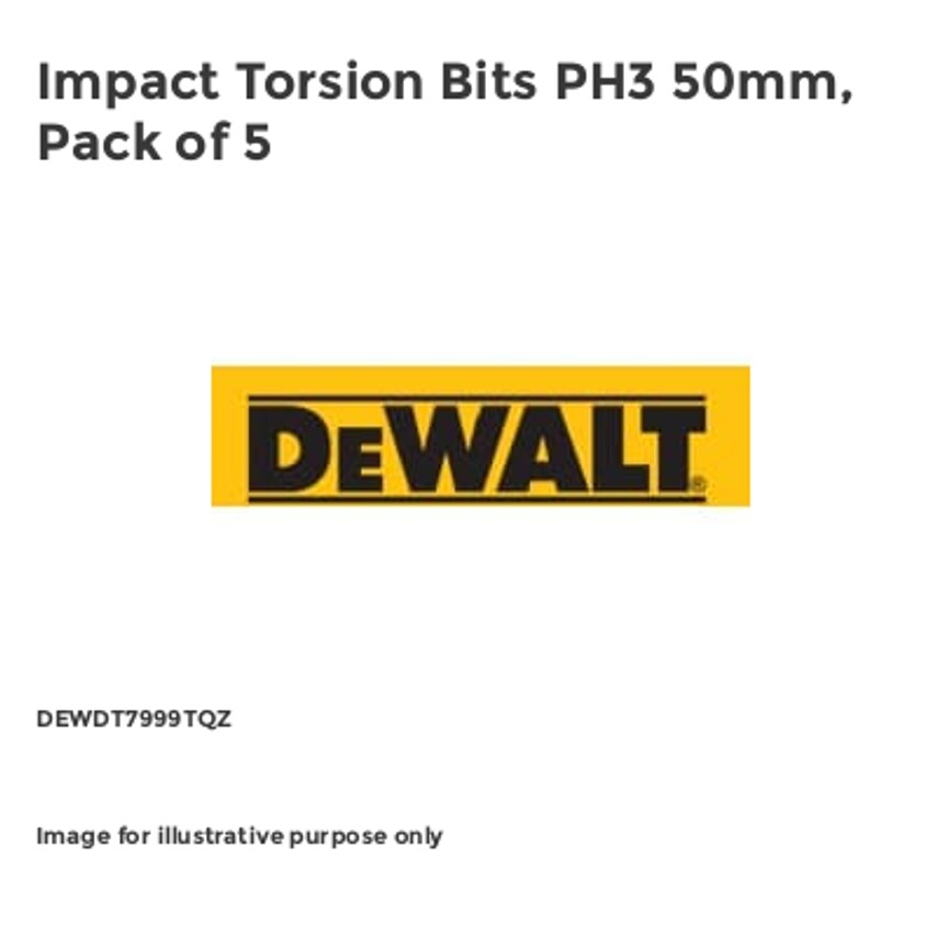 Impact Torsion Bits PH3 50mm, Pack of 5 DEWDT7999TQZ