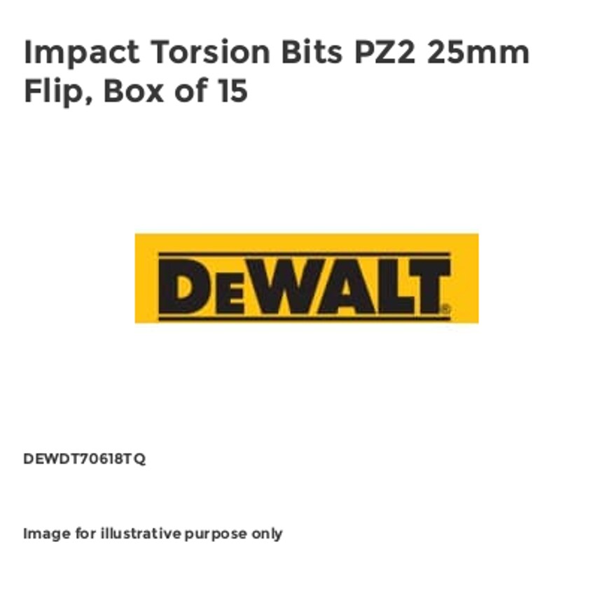 Impact Torsion Bits PZ2 25mm Flip, Box of 15 DEWDT70618TQ