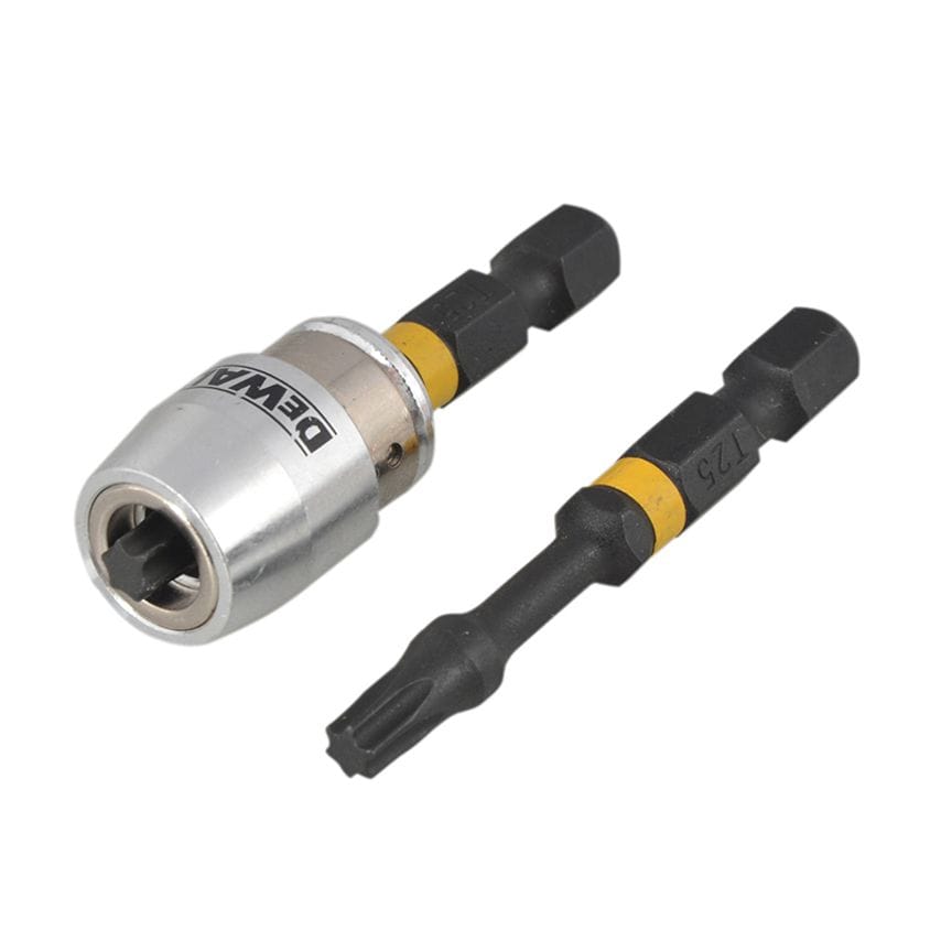 Impact Torsion Bits TX25 x 50mm (x2) and Magnetic Screwlock Sleeve DEWDT70538T