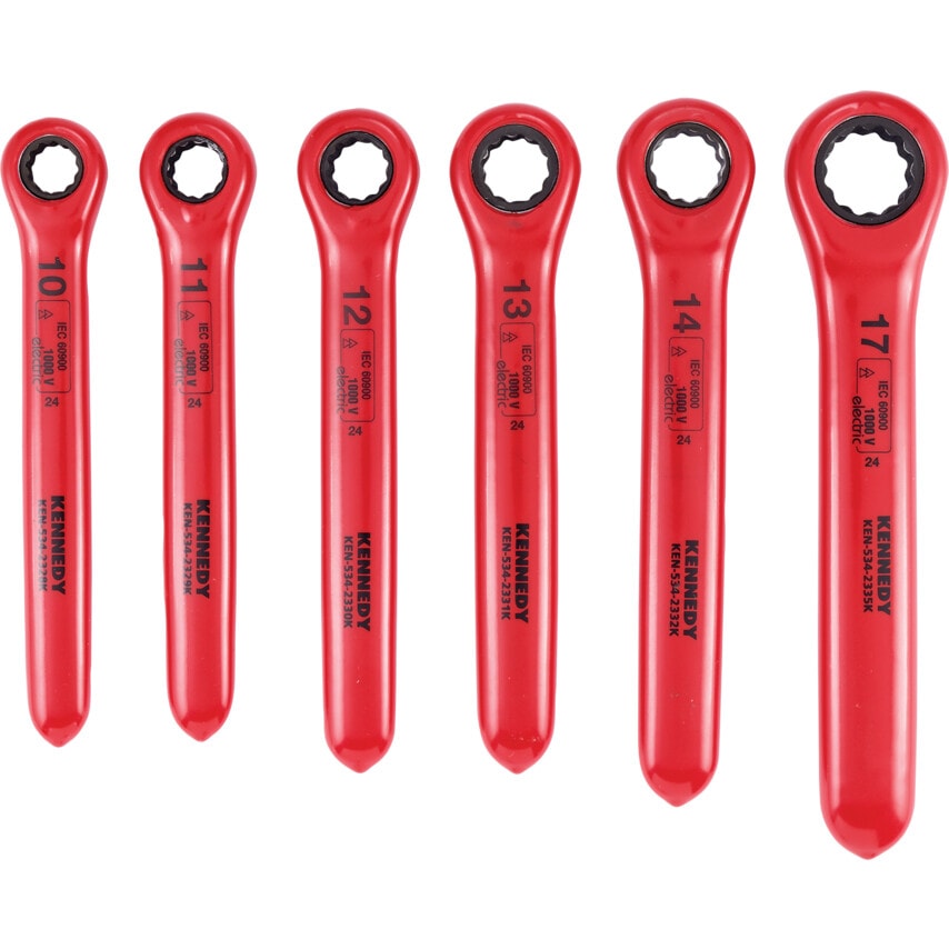 Insulated Ratchet Ring Spanner Set - 6PCS Double Triangle 1000 V