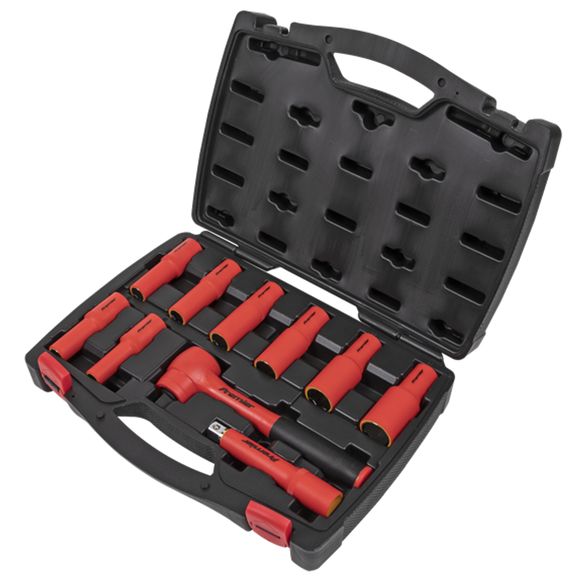 Insulated Socket Set10 Piece 1/2" Square Drive 6PT WallDrive VDE Approved