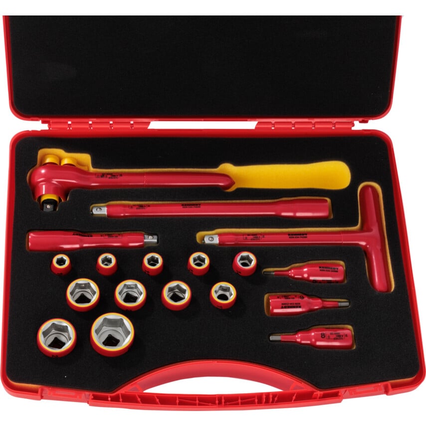 Insulated VDE Reversible Ratchet Safety Tool Set 1/2" Sq/Dr 18-PCS
