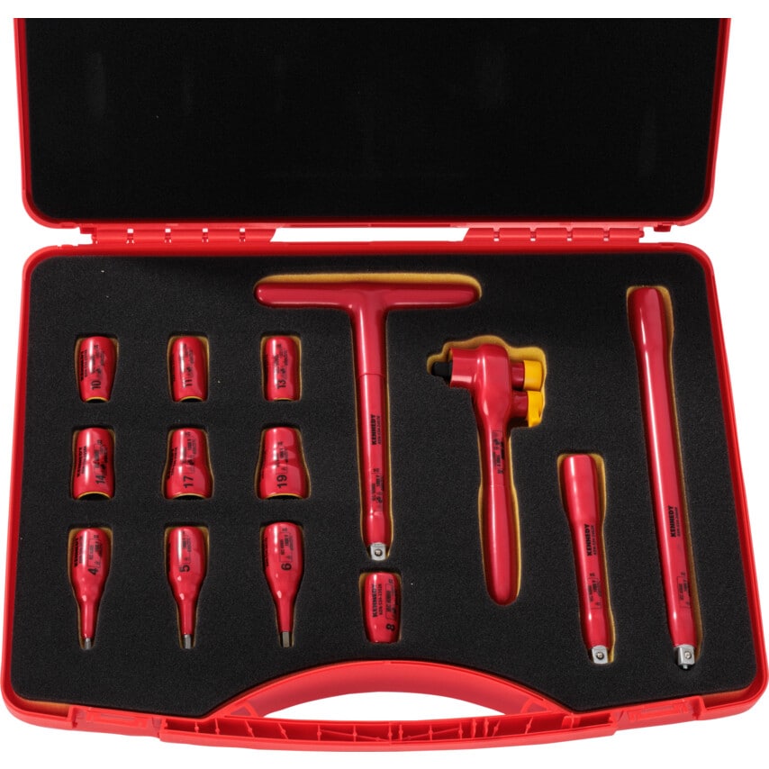 Insulated VDE Reversible Ratchet Safety Tool Set 3/8"SQ/DR 14-PCS