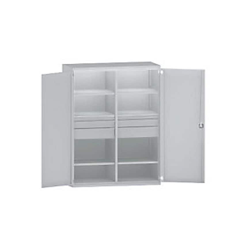 JUMBO Heavy Duty Cupboard Sheet Steel - 6 Shelves - Drawers 2 X 60mm, 2 X 120mm, 2 X 180mm High, Light Grey/Light Grey