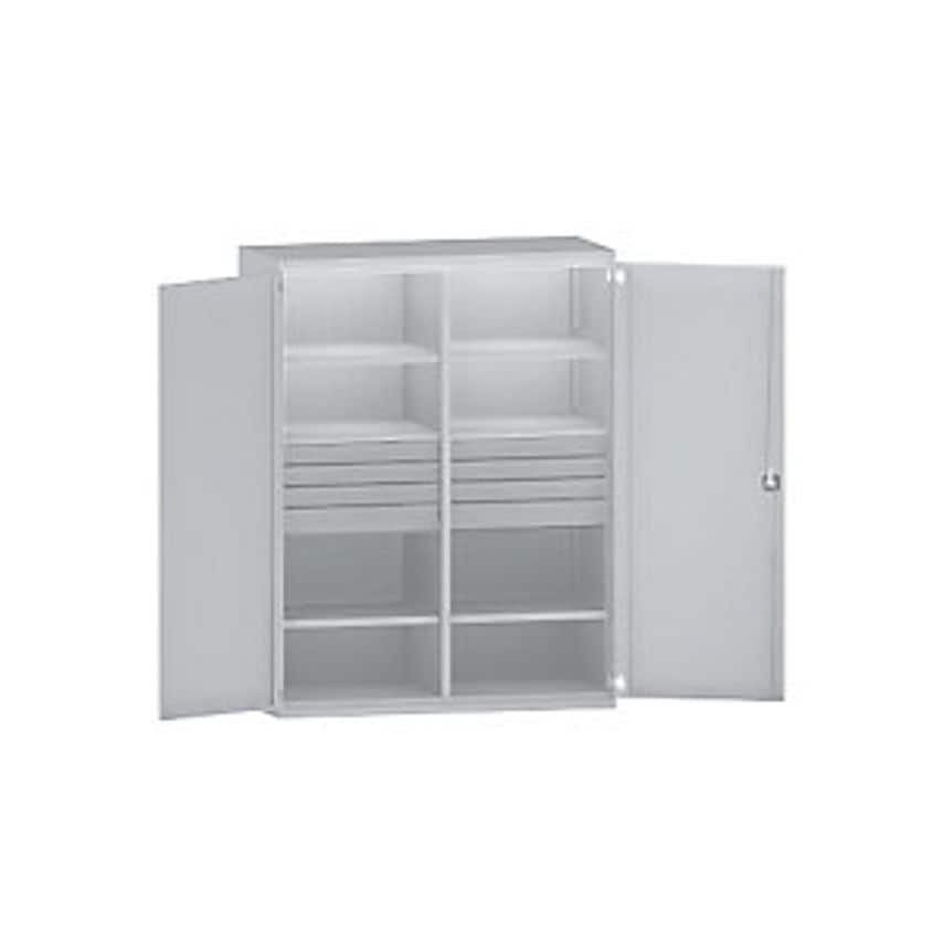 JUMBO Heavy Duty Cupboard Sheet Steel - 6 Shelves - Drawers 6 X 90mm, 2 X 120mm High, Light Grey/Light Grey