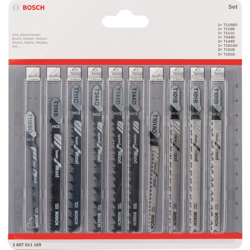Jigsaw Blade Set, for Wood, Pack of 10
