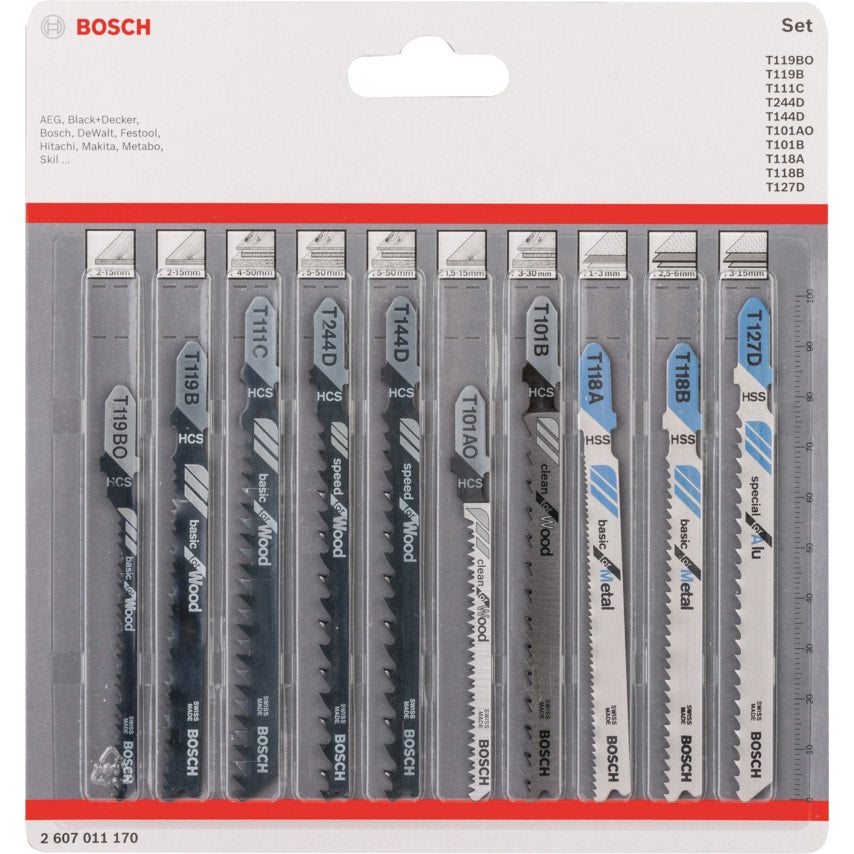 Jigsaw Blade Set, for Wood & Metal, Pack of 10