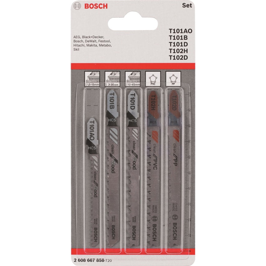 Jigsaw Blades, T-shank, for Wood & Plastic (Pk-5)