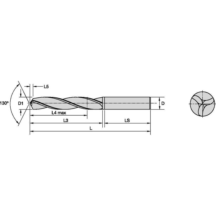 K105A03594 Solid Carbide Drill TF 9.129MM/.3594/5XD