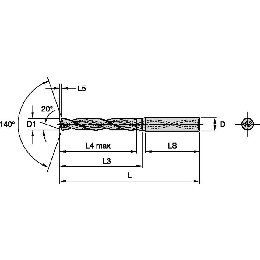 K224A03750HPX Solid Carbide Drill HP 9, 525MM/.3750/3XD