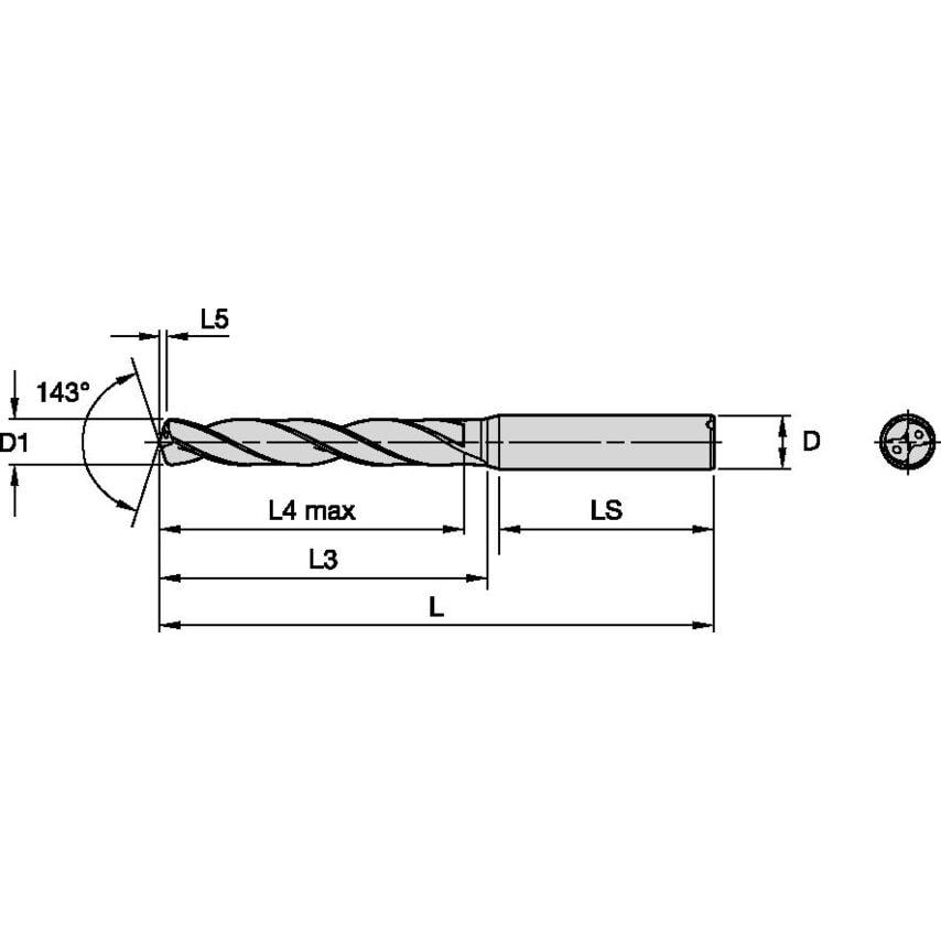 K255A02188HPR Solid Carbide Drill HPR 5, 558MM/.2188/5X