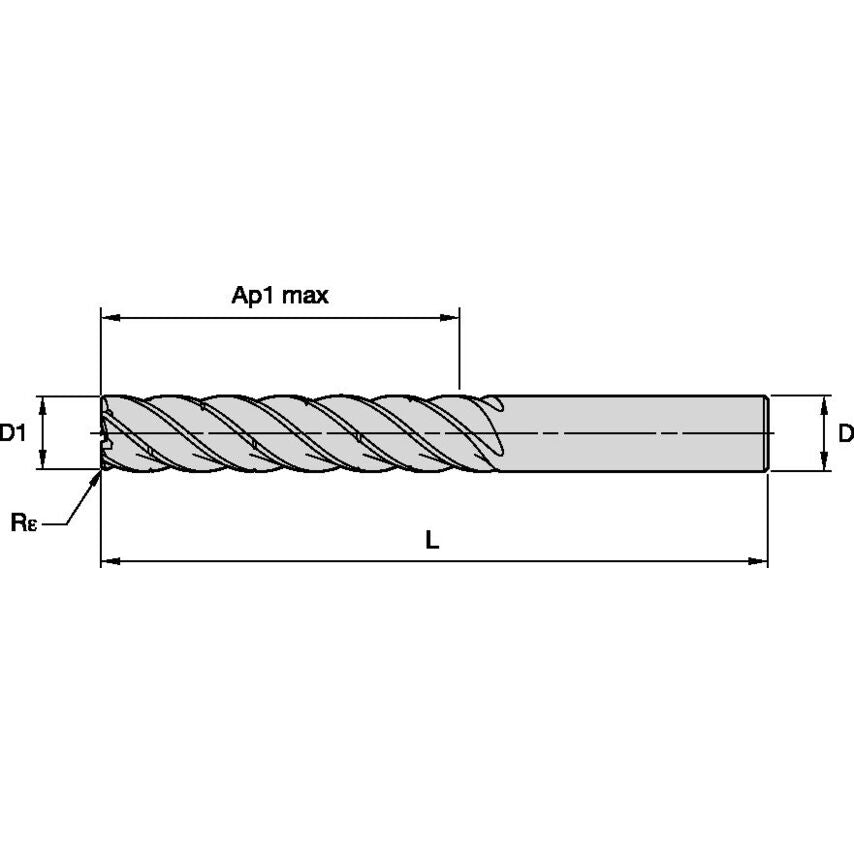 KOR5RA0750L375HAR060 End Mill KOR5 3/4X3/4X3 3/4X7 R