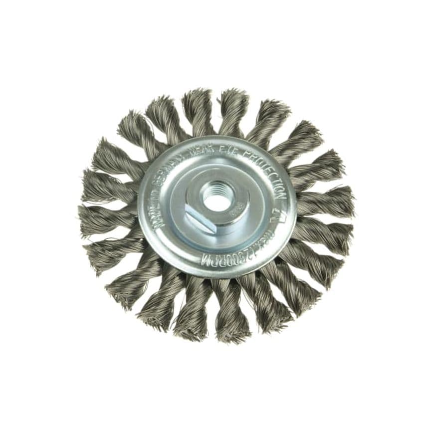 Knot Wheel Brush 125 x 14mm 22.2mm Bore, 0.50 Steel Wire
