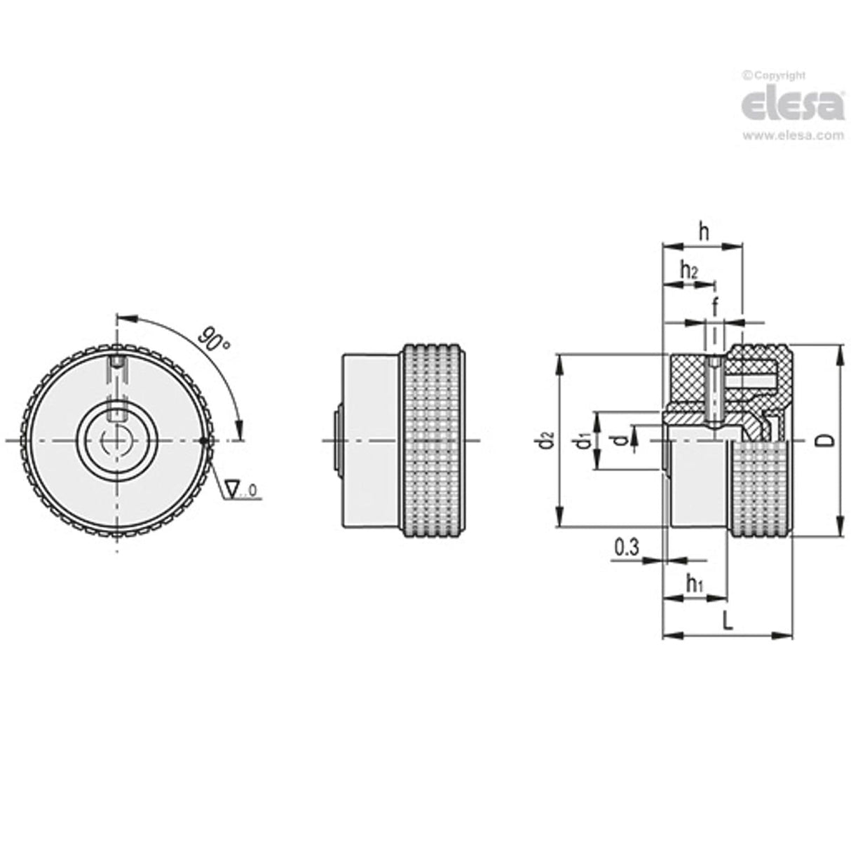 Knurled control knob-MBR.30 B-5+C-C3 Grey